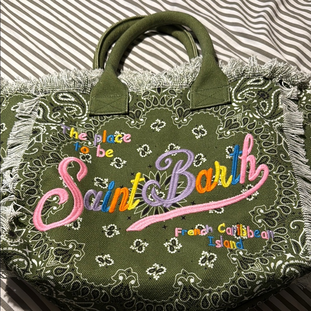 Green Embroidered Tote Bag
